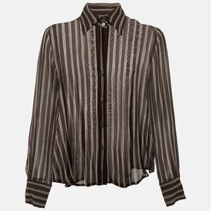 Max Mara Brown Striped Silk Sheer Shirt S